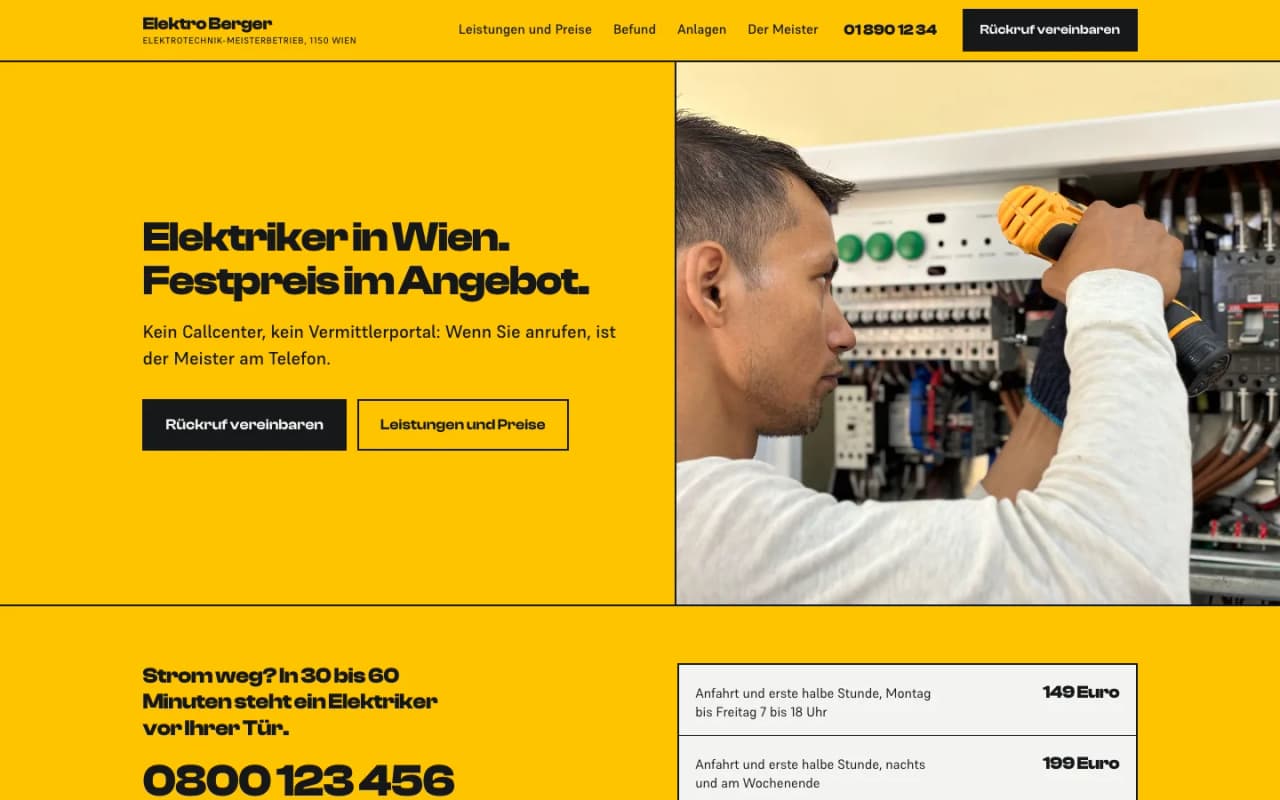 ELEKTRO BERGER, Startseite der Demo