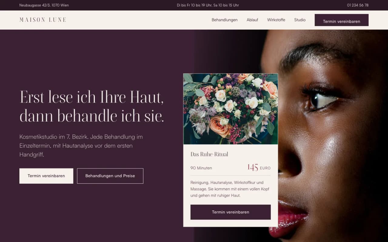MAISON LUNE, Startseite der Demo