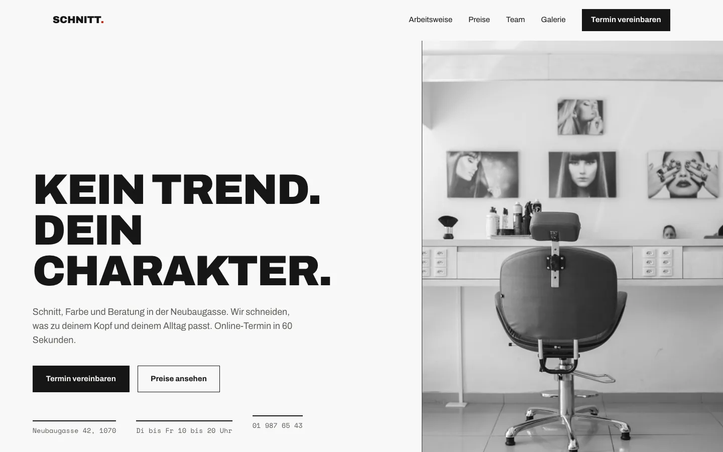 Webdesign Friseursalon Wien, SCHNITT. Demo-Website von PIKSEL